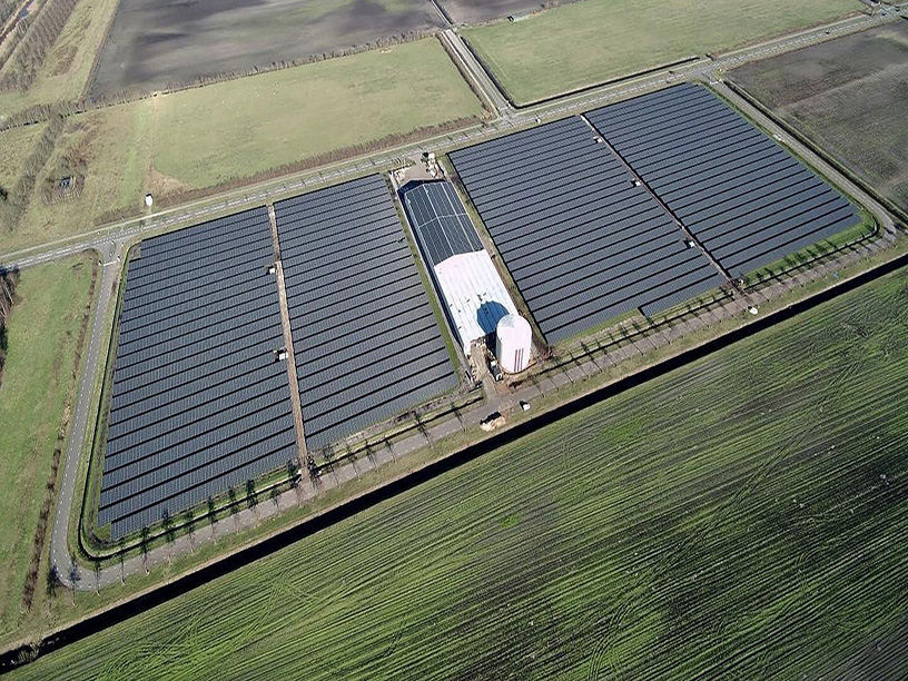 Barger Compascuum Solar Park Netherlands – aerial view of large-scale photovoltaic power plant