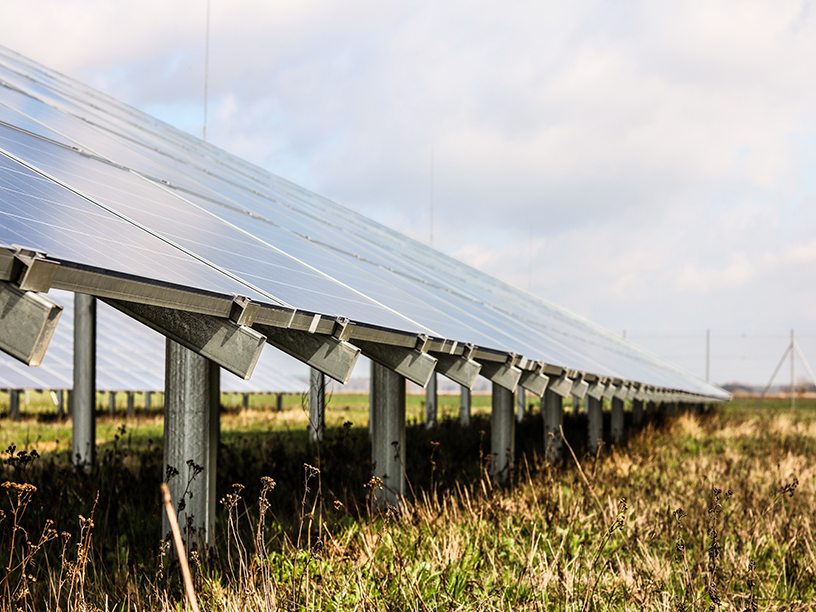Close view of the Buczyna solar project in Poland showing PV modules on galvanized steel ground-mounted structure