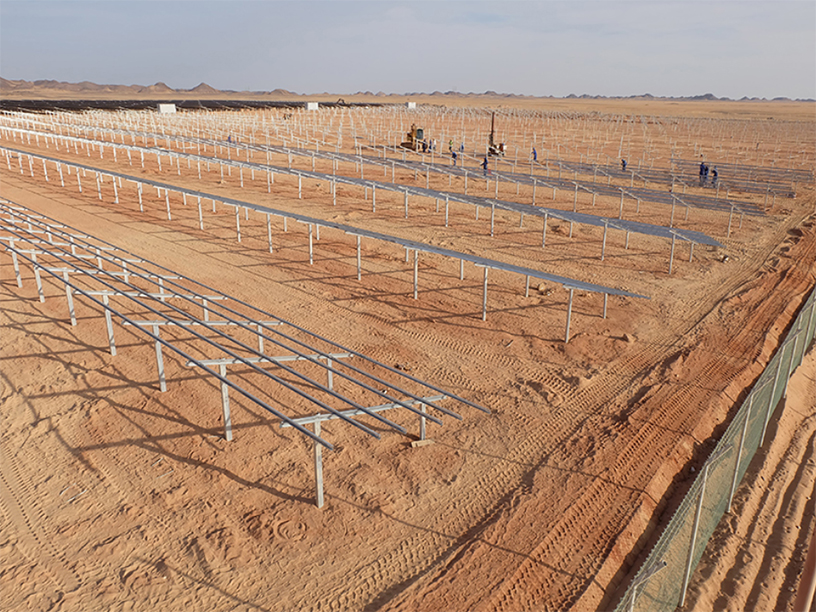 Ongoing installation of solar structures for photovoltaic project in Toshka, Egypt