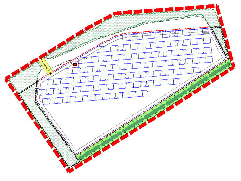 Anlagenlayout des Solarparks Göda mit geplanter Modulaufstellung und Flächennutzung in Deutschland